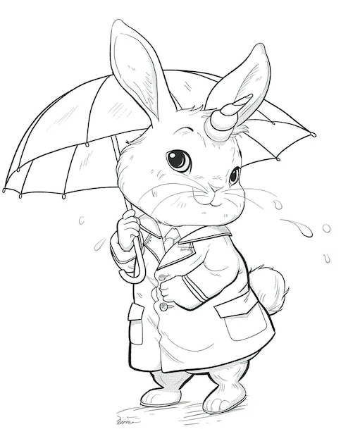 um desenho de um coelho com um guarda-chuva e as palavras coelho nele