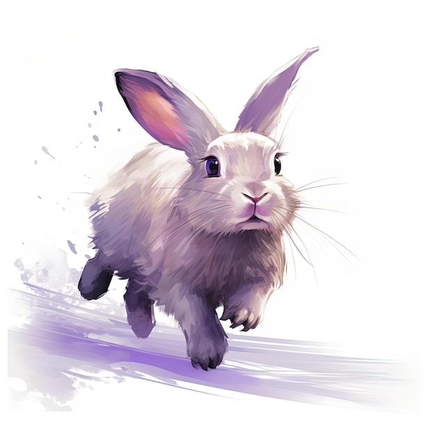 um desenho de um coelho correndo em um fundo branco no estilo de pintura digital