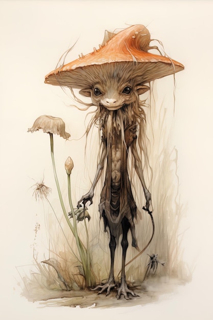 Um desenho de um cogumelo com um cogumelo nele