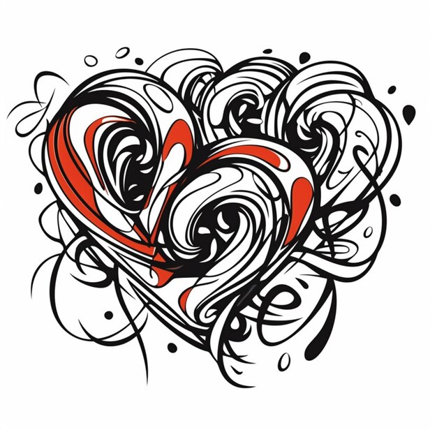um desenho de um coração com redemoinhos e corações nele