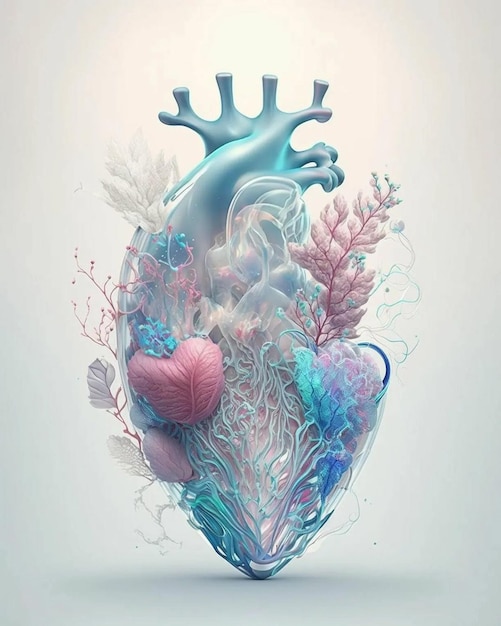 Um desenho de um coração com um esquema de cores azul e rosa.
