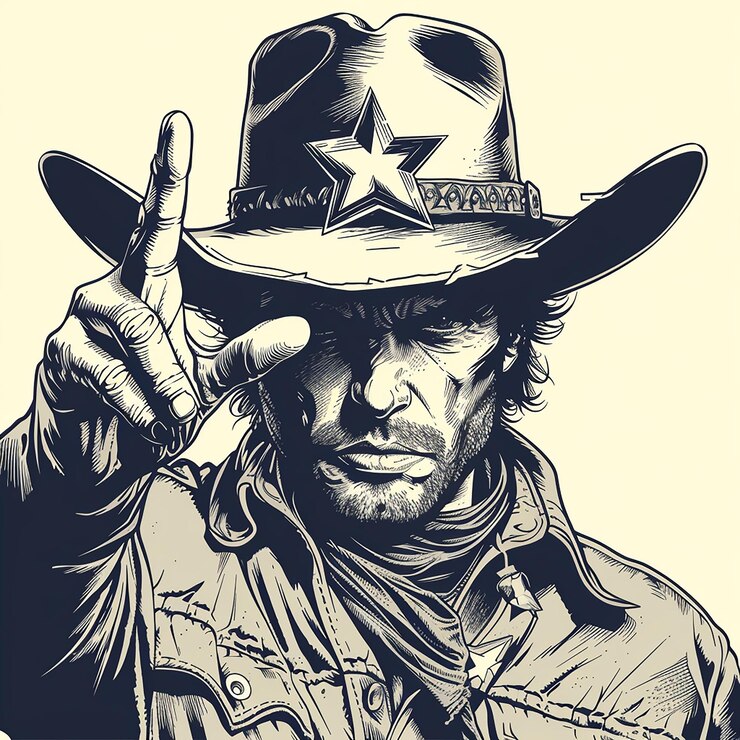 Foto um desenho de um cowboy com uma estrela no chapéu
