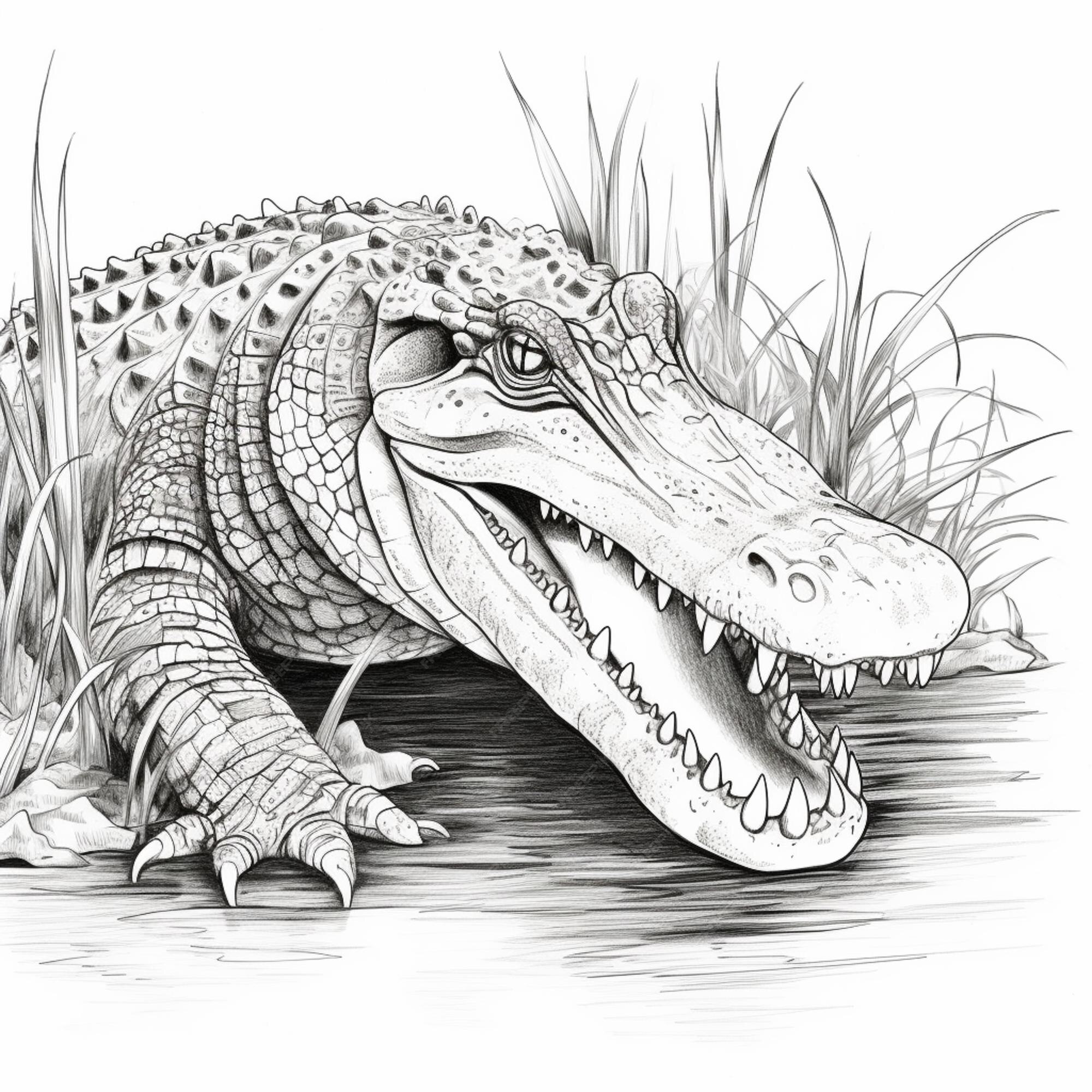 Crocodilo Bonito Com Birdie Na Boca Aberta Larga, Ilustração