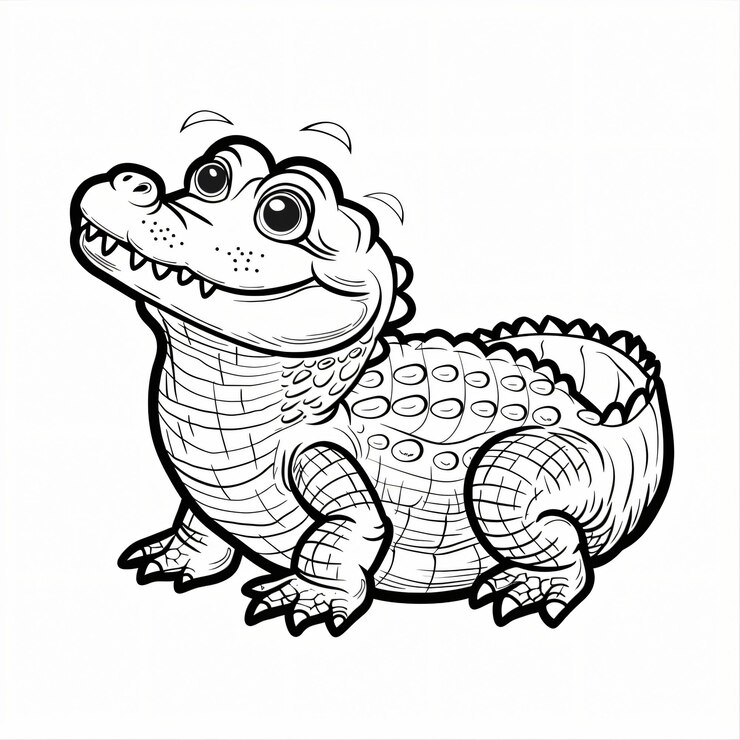 Foto um desenho de um crocodilo com um contorno preto de um crocadilo