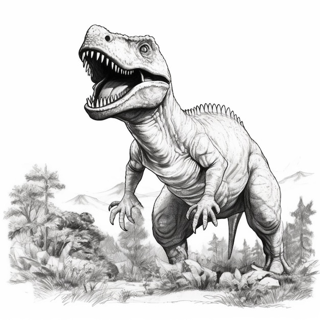 Um desenho de um dinossauro com a boca aberta e a boca bem aberta generative ai