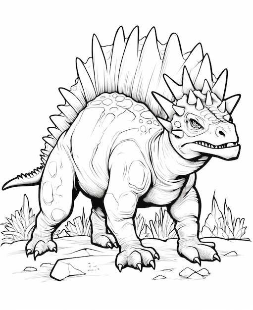 Um desenho de um dinossauro com uma cabeça grande e grandes chifres generativo ai