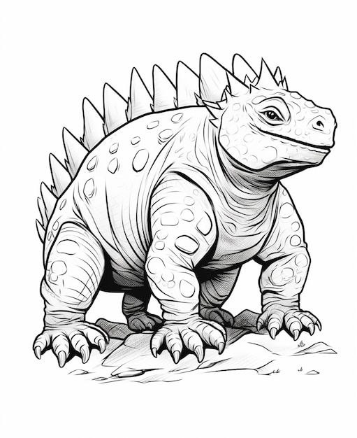 Um desenho de um dinossauro com uma cabeça grande e pernas grandes
