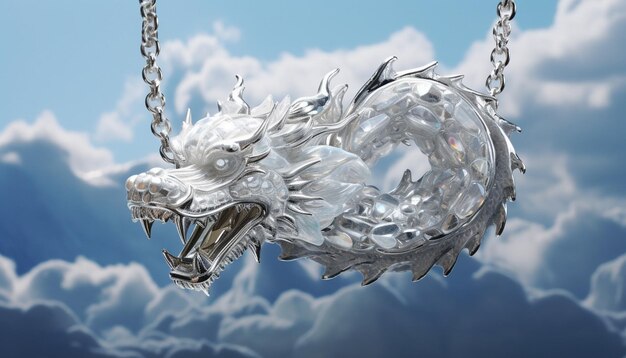 Um desenho de um dragão chinês feito de cristal cintilante