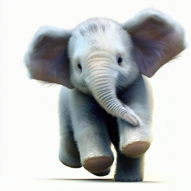 Um desenho de um elefante bebê com um fundo branco.