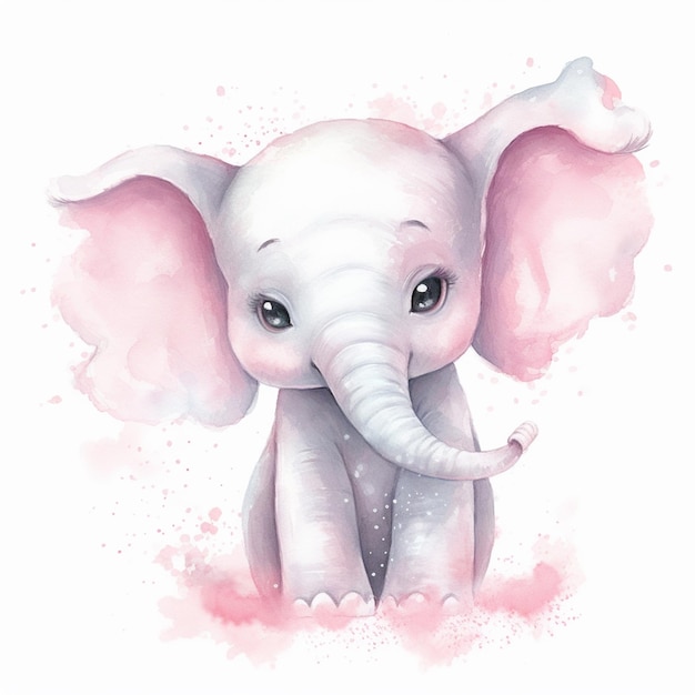 Um desenho de um elefante com aquarelas rosa e rosa.