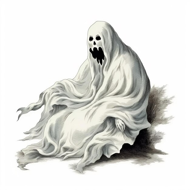 um desenho de um fantasma com um pano branco