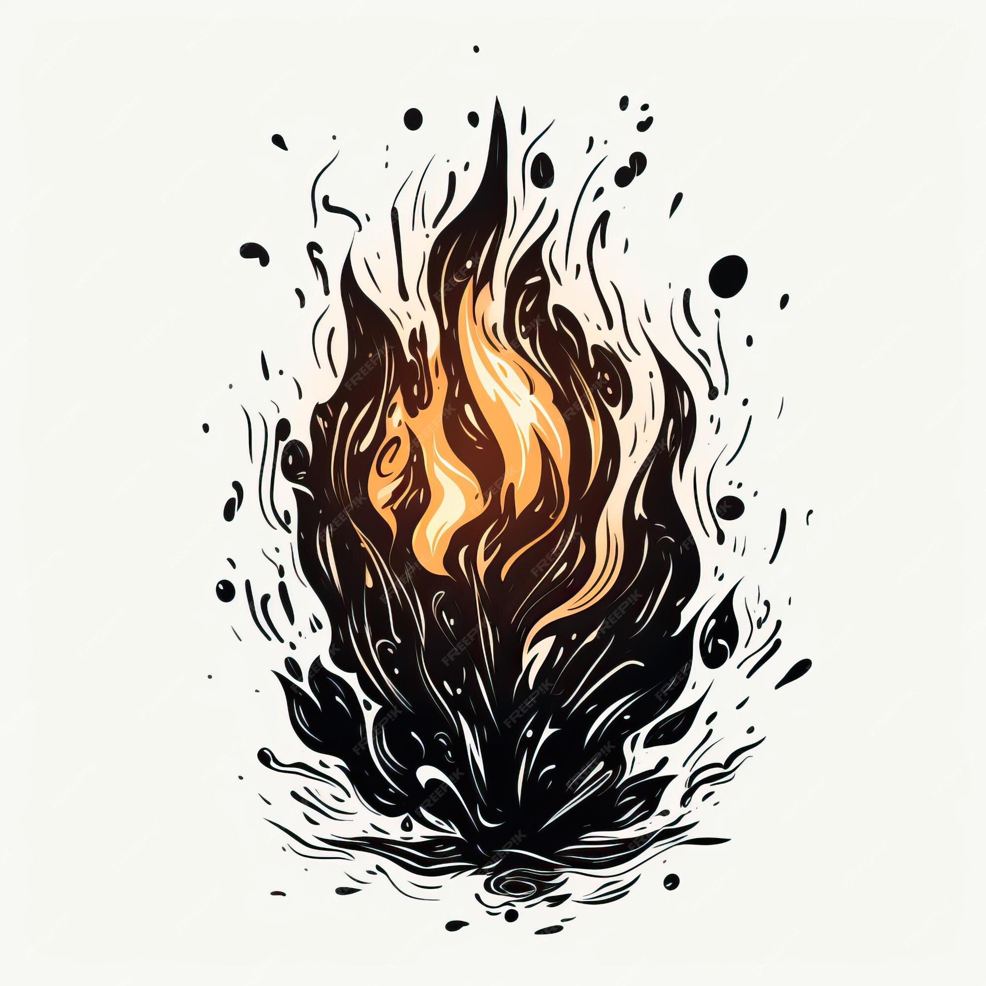 Preto E Branco Desenho De Fogo Do Forno Microondas - Arte vetorial de stock  e mais imagens de Incêndio - iStock