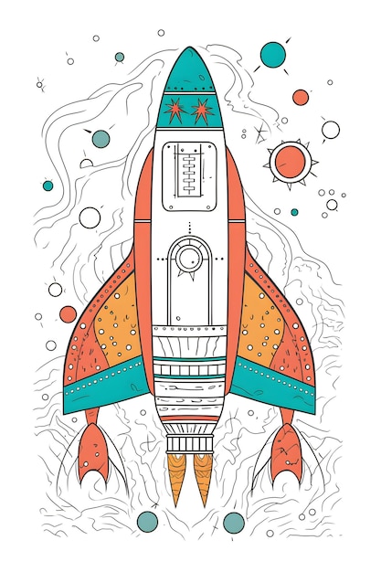 Um desenho de um foguete com as palavras espaço nele