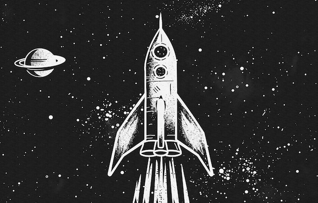 Um desenho de um foguete que diz ônibus espacial