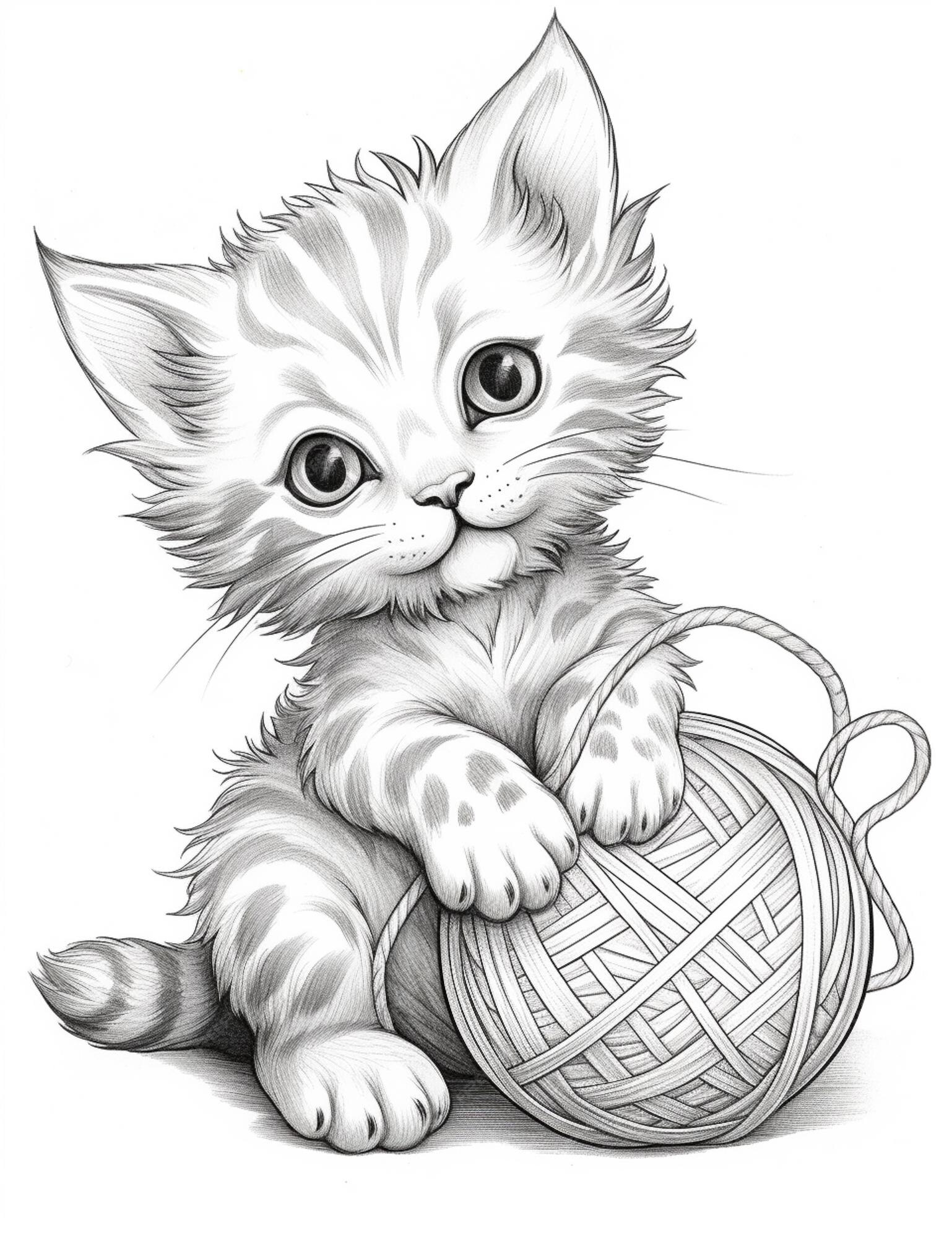 Gato De Desenho Em Quadrinhos Brincando Com Novelo De Lã Clipart De Stock, Royalty-Free