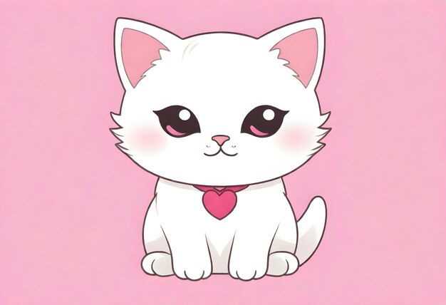 um desenho de um gato branco com um coração nele