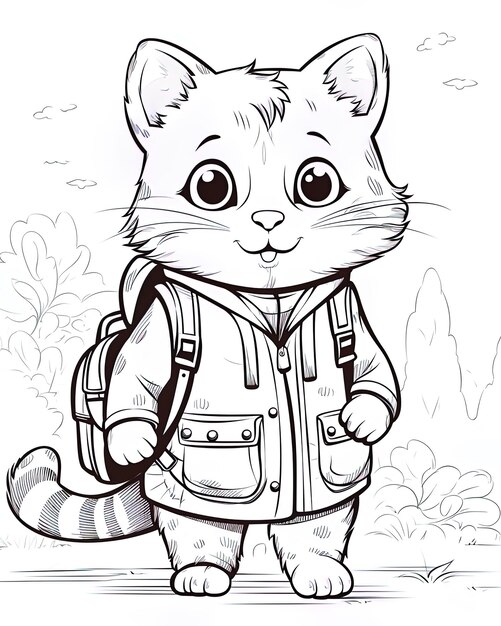 um desenho de um gato com uma mochila que diz gato nele