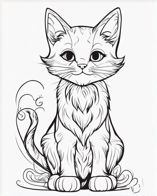 Foto um desenho de um gato que tem a palavra gato sobre ele esboço livro de colorir