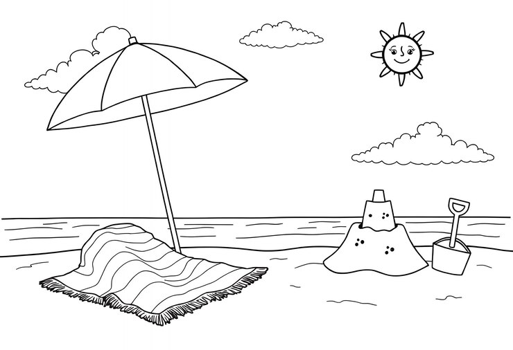 Foto um desenho de um guarda-chuva e um sol na praia
