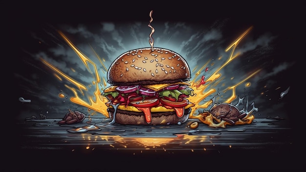 Um desenho de um hambúrguer com as palavras hambúrguer nele