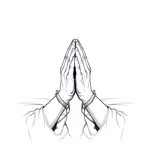 um desenho de um homem com as mãos em oração