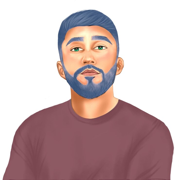 Foto um desenho de um homem com barba e uma camisa roxa que diz que ele é um homem real