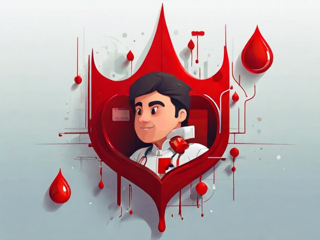 um desenho de um homem com um coração com sangue a escorrer pelo meio