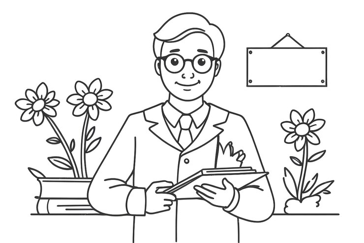Foto um desenho de um homem lendo um livro com um homem lendo um livro