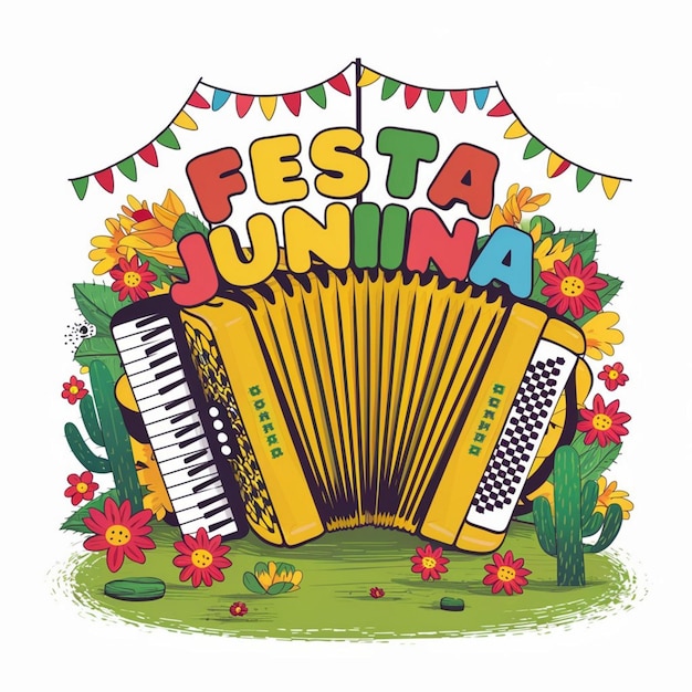 um desenho de um instrumento musical com uma bandeira que diz festival