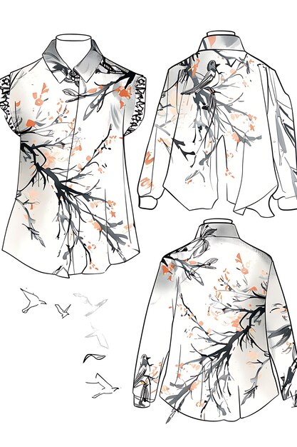 um desenho de um kimono com um padrão floral