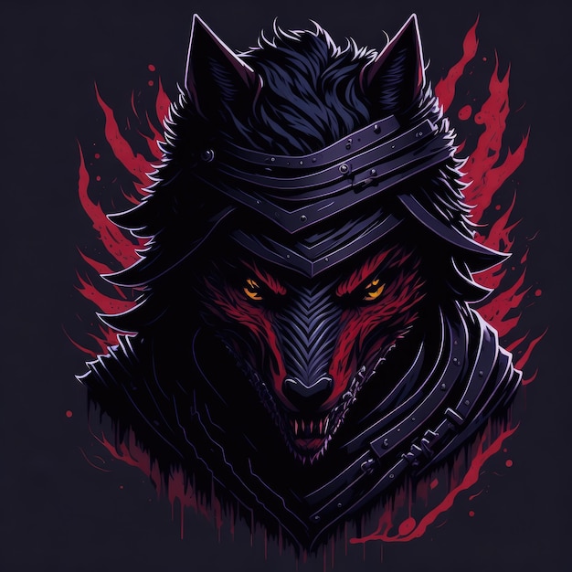 Um desenho de um lobo com um fundo vermelho e a palavra lobo nele.