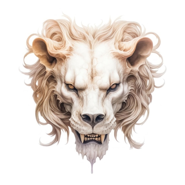 Um desenho de um lobo com uma cabeça de leão