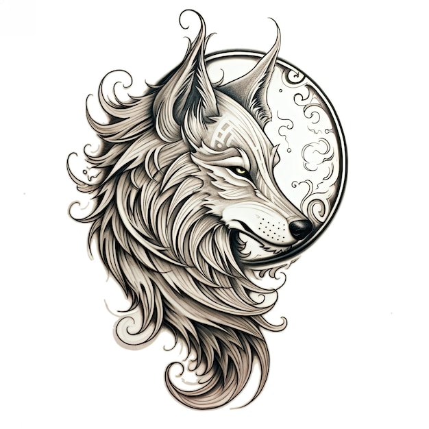 Um desenho de um lobo com uma lua no fundo imagem generativa ai