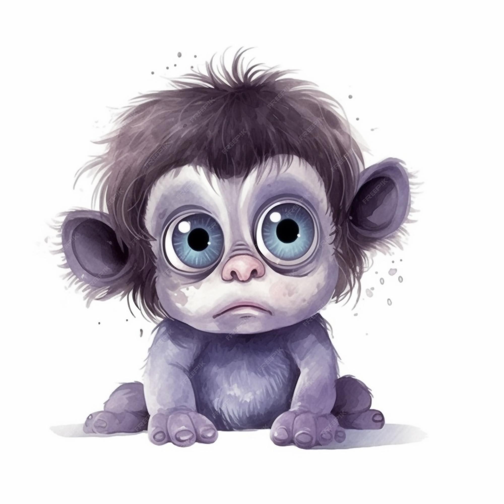 Baixe Macaco de desenho animado triste com olhos grandes PNG - Creative  Fabrica