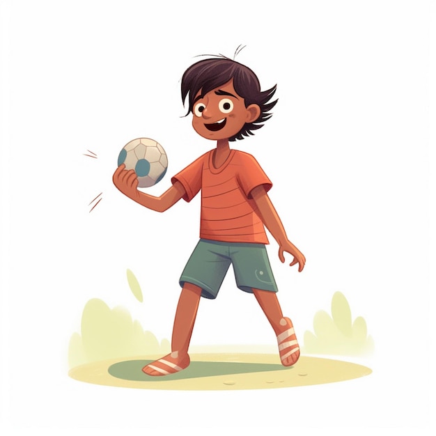 Foto um desenho de um menino com uma bola e um desenho animado