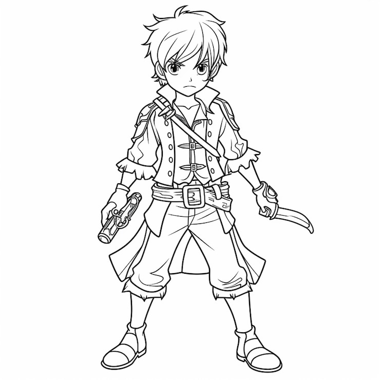 Foto um desenho de um menino com uma espada e um chapéu generativo ai