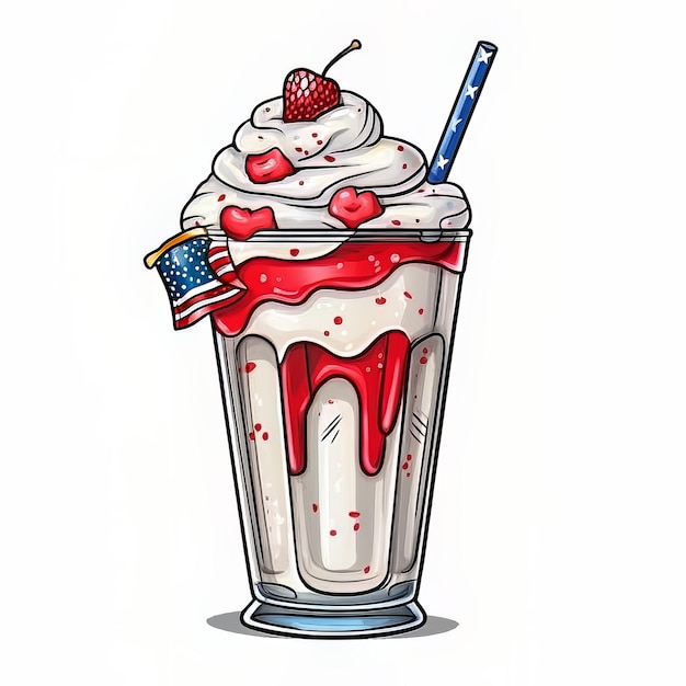 Um desenho de um milkshake com um canudo e um canudo.