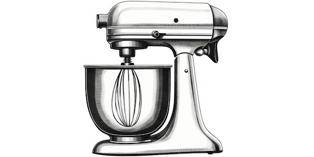 Foto um desenho de um misturador em fundo branco ideal para ilustrações de aparelhos de cozinha ou projetos relacionados à culinária