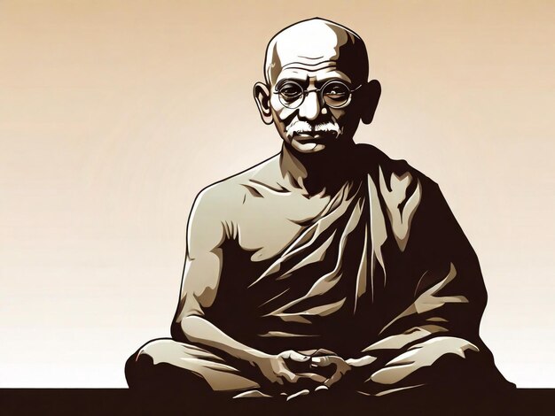 um desenho de um monge com uma imagem em preto e branco de um homem sentado na frente dele