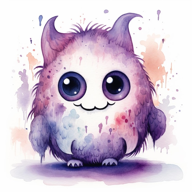 Um desenho de um monstro roxo com olhos roxos e nariz roxo.