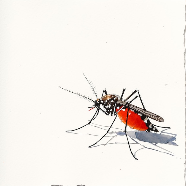 Foto um desenho de um mosquito com uma imagem de um mosqito