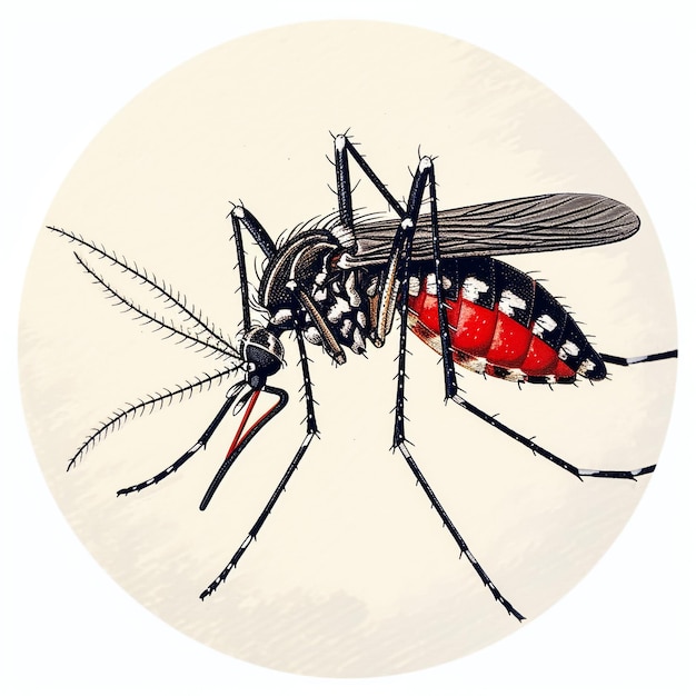 Foto um desenho de um mosquito com uma imagem de uma libélula