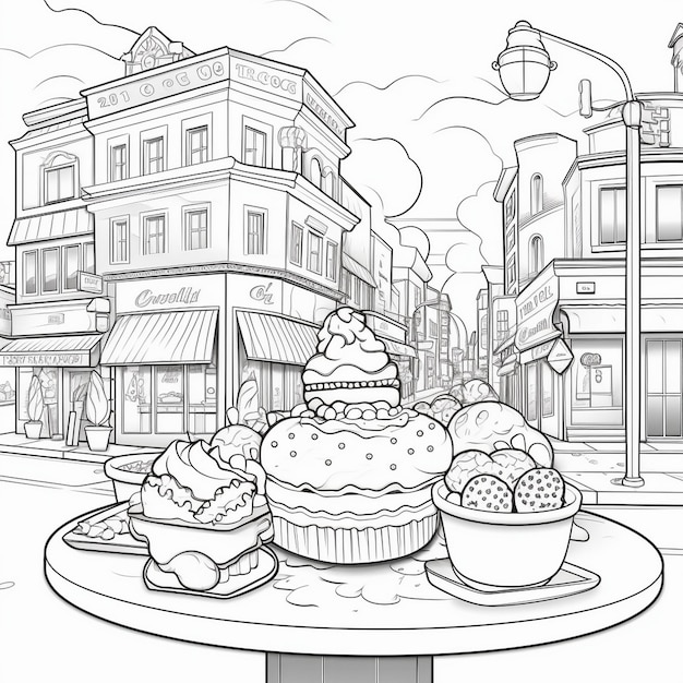 um desenho de um muffin com um cupcake