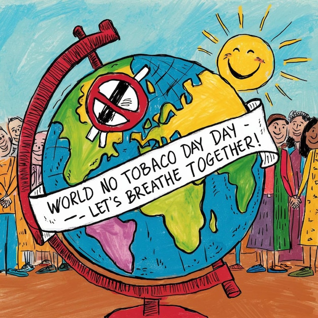 um desenho de um mundo que diz mundo sem dia de tabaco