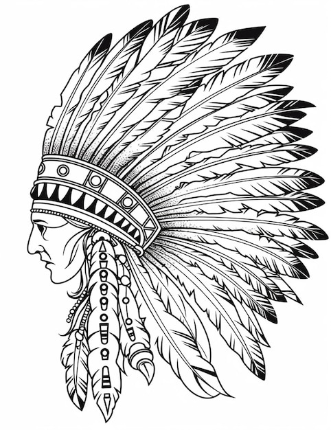 Foto um desenho de um nativo americano indiano headdress generative ai