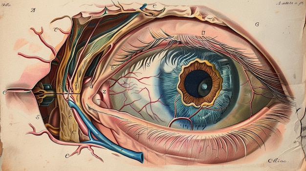 Foto um desenho de um olho humano com um olho azuis e um olho azul