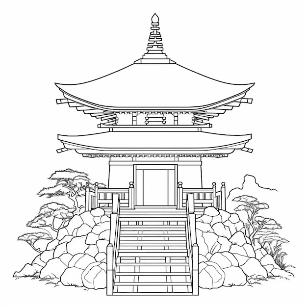um desenho de um pagode com degraus que levam até ele IA generativa