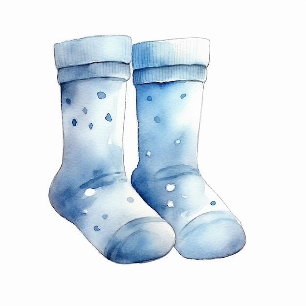 um desenho de um par de botas de neve com aquarelas azuis.