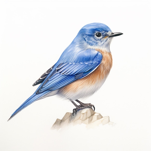 um desenho de um pássaro azul e laranja com penas laranja.