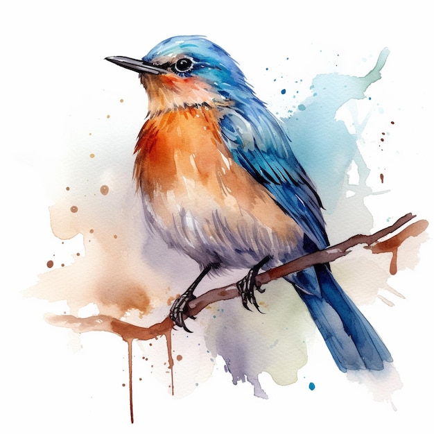um desenho de um pássaro em um galho com um pássaro azul nele